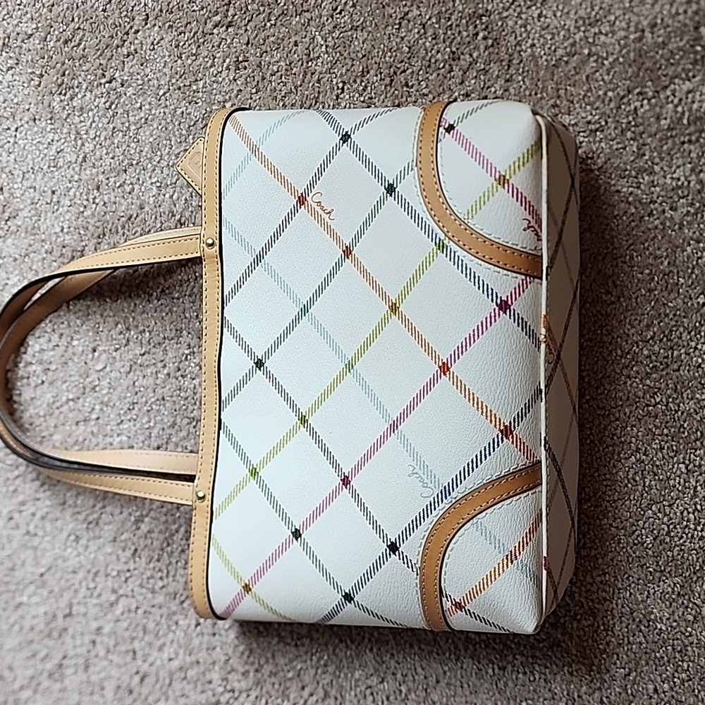 * Coach Peyton Tattersall White Hand Bag Tote Purse - Picture 4 of 10